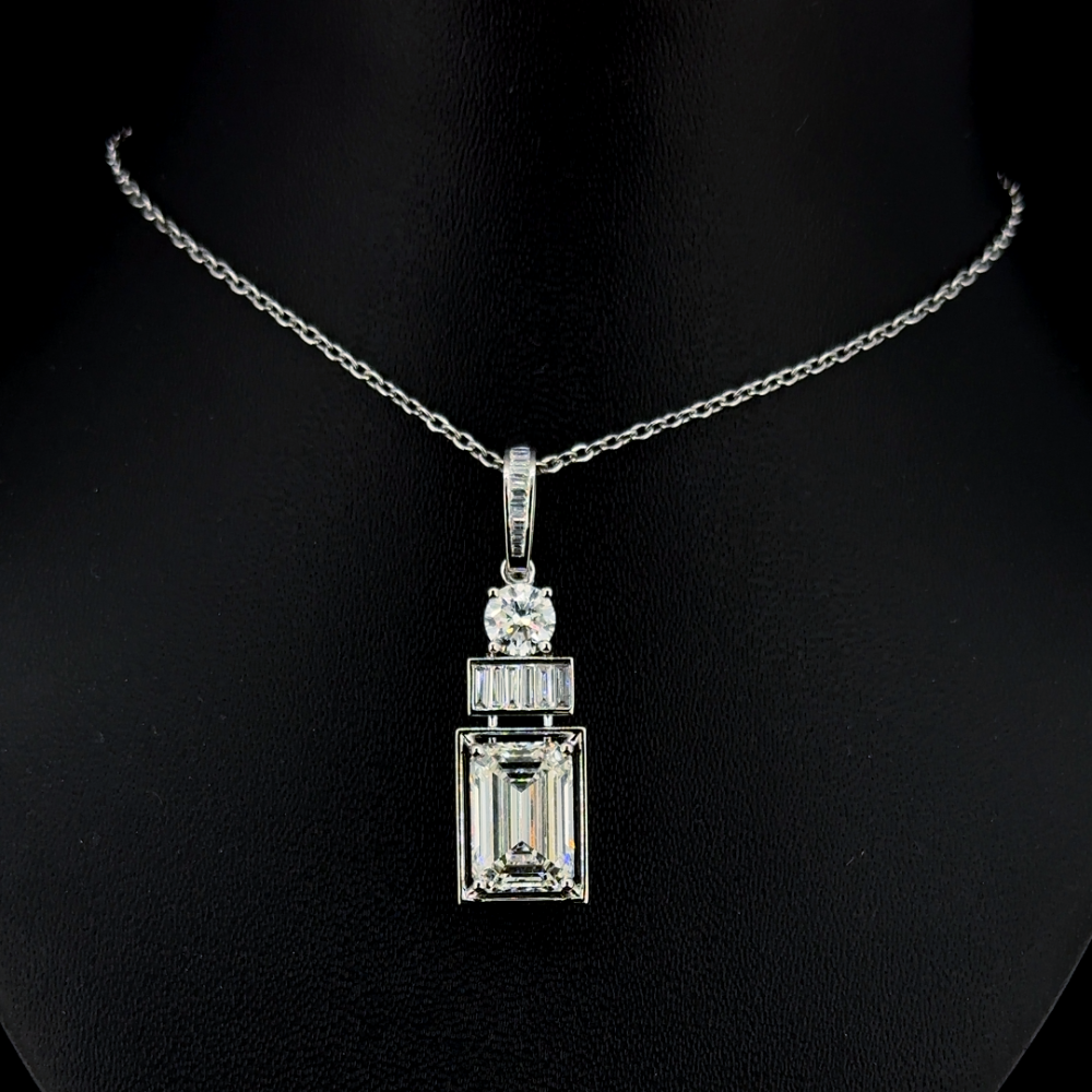 Emerald Cut Diamond Pendant, lab-grown diamond, colour grade E - view 1 of 5